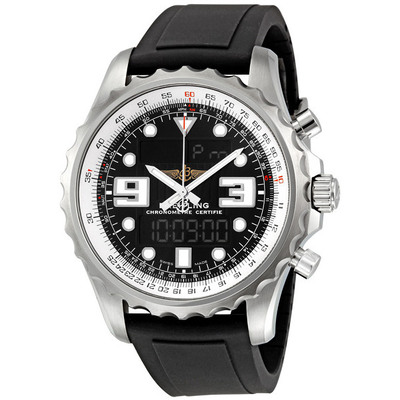 Pre-owned Breitling Chronospace GMT Men's Watch, Black Dial, Stainless Steel Case, Quartz Movement - Ref: a7836534-ba26bkpd (black, arb21802)