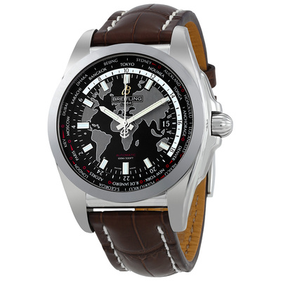 Pre-owned Breitling Galactic Unitime Mens Automatic GMT Watch Black Dial w/ Stainless Steel Case and Dark Brown Crocodile Strap - Article WB3510U4-BD94-A20BA.1 WB3510U4-BD94-739P-A20BA.1 (black, arb21809)