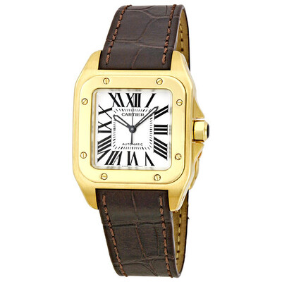 Pre-owned Cartier Santos De Cartier W20112Y1 Silver Dial Ladies Watch 32mm Yellow Gold Case Automatic (black, arb21814)