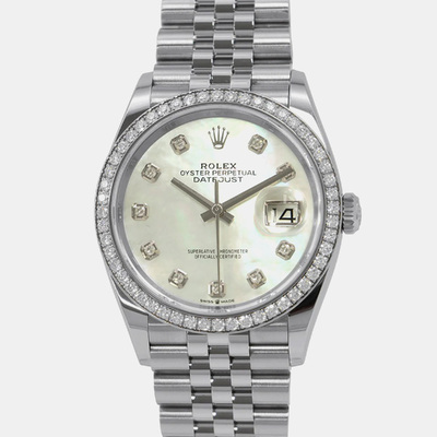 Rolex Datejust 126284RBR Automatic White Mother of Pearl, Diamond Bezel Wristwatch 1172355 (white, arb22079)