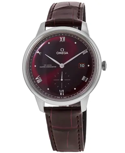 Omega De Ville Prestige Co-Axial Master Chronometer Small Seconds 41mm Automatic Burgundy Dial Leather Strap Men's Watch Model: 434.13.41.20.11.001 (arb10558)