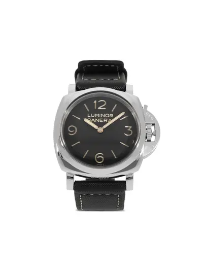 Panerai Luminor 2012 Pre-Owned 48mm Black Stainless Steel Round Face Arabic Dial Baton Hands Manual Winding Screw-Down Crown Skeleton Case Back Leather Strap Deployant Clasp - Model: 30541842 (arb22156)