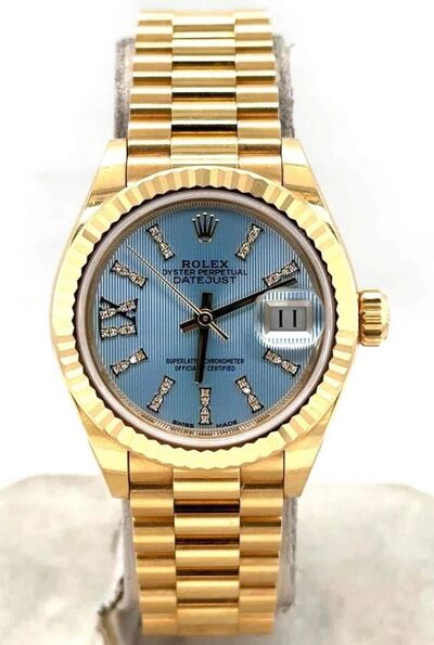 Pre-owned Rolex Datejust 279178BLDP, Yellow Gold Case Diamond Blue Dial Ladies Watch (blue, arb22185)