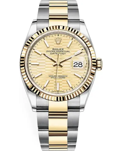 Rolex Datejust 36 - Yellow Gold & Steel Golden Fluted Dial Women's Watch Model M126233-0040 (arb22247)