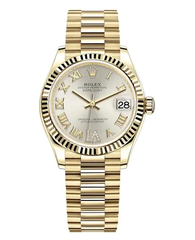 Rolex Datejust 31 - Yellow Gold with Silver Pave Diamond Roman Dial | Model M278278-0028 (arb22254)