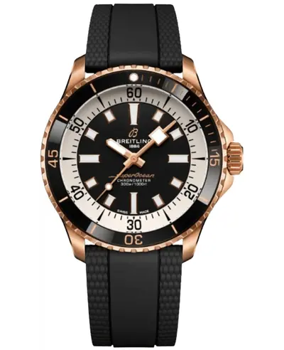 Authentic Breitling Superocean Automatic 42 B1S1 | Black Dial 18K Rose Gold Rubber Strap Men's Luxury Chronometer R17375211B1S1 (black, arb22262)