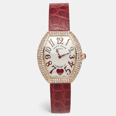 Franck Muller Silver Dial 18K Rose Gold Diamond Alligator Heart QZ Watch Ref:1175810 (arb22298)