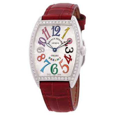 Franck Muller Cintree Curvex 7502 QZ D 1R COL DR AC - Silver Dial Alligator Leather Watch, Stainless Steel Case with Diamond Bezel (blue, arb22339)