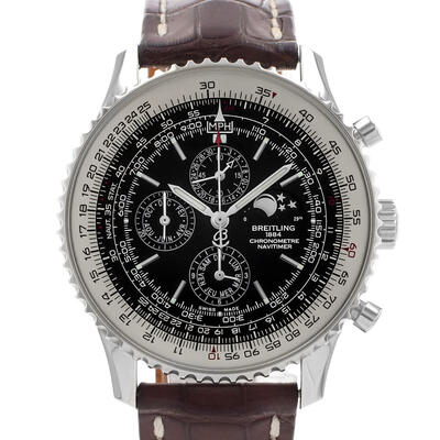 Pre-owned Breitling Navitimer 1461 Perpetual Chronograph Automatic Chronometer Moon Phase Black Dial Mens Watch A19380 (black, arb22375)