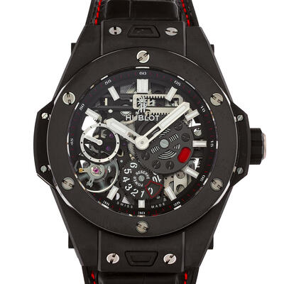 Pre-owned Hublot Big Bang Meca-10 Black Magic Matt Black Skeleton Dial Mens Watch 414.CI.1123.RX (black, arb22347)