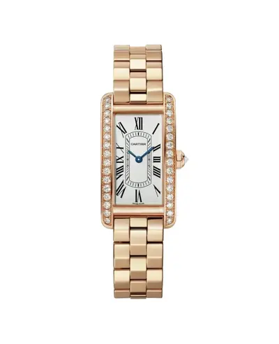 wjta0056 CARTIER TANK AMERICAINESILVER DIAMOND 18K ROSE GOLD QUARTZ (arb22451)