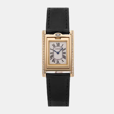 Cartier Tank Basculante WA202251, Manual Winding 18K Yellow Gold Silver Dial Women's Watch, 22mm Reference: 1162982 (arb22605)