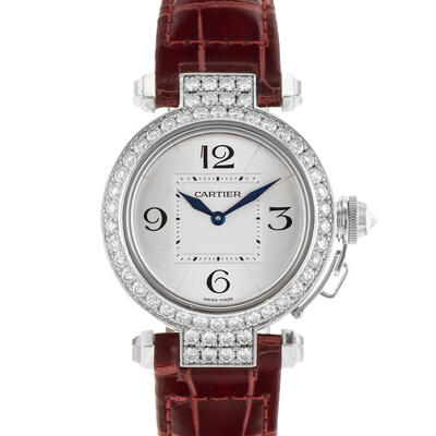 Pre-owned Cartier Pasha Quartz Diamond Silver Dial Ladies Watch WJ11922G (arb22472)