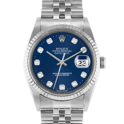 Pre-owned Rolex Datejust 36 Automatic Chronometer Diamond Blue Dial Mens Watch Model: 16234 BLDJ (blue, arb22525)