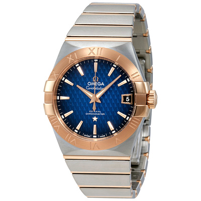 Pre-owned Omega Constellation Automatic Chronometer Mens Watch 123.20.38.21.03.001 Silver-tone stainless steel case, 18kt rose gold bracelet (blue, arb22527)