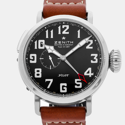 The Zenith Pilot Montre d'Aéronef Type 20 GMT 03.2430.693/21.C723 Automatic Stainless Steel Black Dial Men's Wristwatch 48mm 1154131 (black, arb22568)
