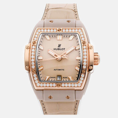 PRE Owned Hublot Spirit of Big Bang 665.CZ.898B.LR.1204 Automatic Tonneau Beige Dial King Gold Accents Diamond Embellishments Men's Wristwatch 1156636 (beige, arb22586)