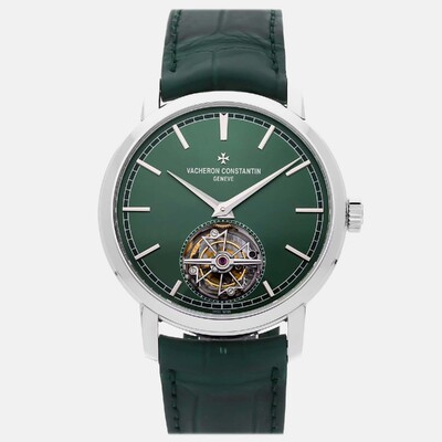 Vacheron Constantin Traditionnelle Tourbillon 6000T/000P-H025 Men's Wristwatch, Platinum Case, Silver Dial, Automatic Movement, 41mm 1171485 (green, arb22642)