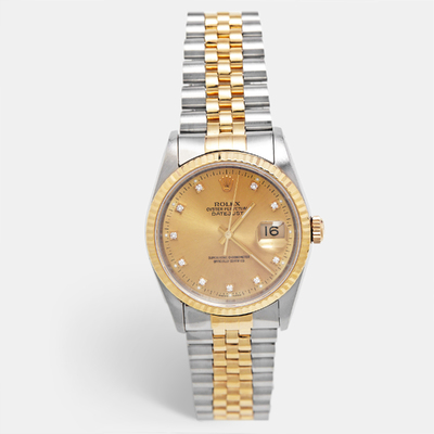 Rolex Datejust 16233 Stainless Steel & Yellow Gold Unisex Wristwatch with Diamond Champagne Setting 1187923 (arb23009)