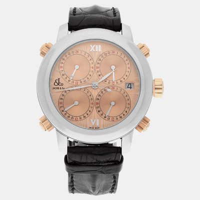 Jacob & Co Five Time Zone H-24 SSC Automatic Copper Stainless Steel Men's Wristwatch 1187731 (pink, arb23103)