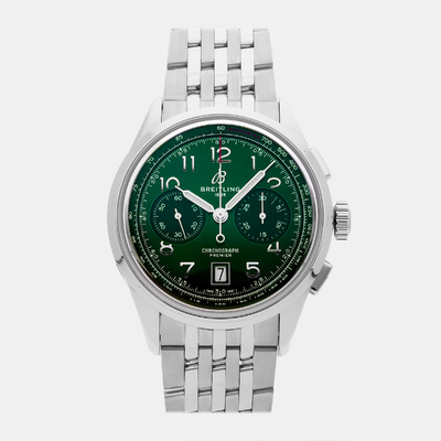Pre-Owned Breitling Premier Chronograph AB0145371L1A1 1188755 (green, arb23135)