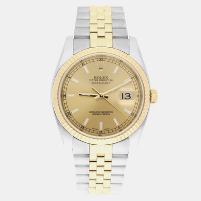 Rolex Datejust 1187676 - 116233 Champagne Yellow Gold Stainless Steel Men’s Watch 36mm (arb23222)