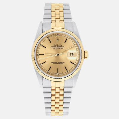 Rolex Datejust 16233 Automatic Movement Men's Stainless Steel Yellow Gold Accented Champagne Dial Watch 1188397 (arb23299)