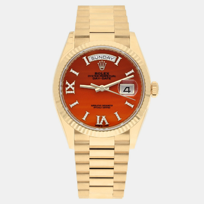 Rolex Day-Date 128238 Automatic Orange Dial in 18K Yellow Gold for Women 1188313 (red, arb23311)