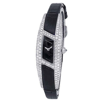 Pre-owned Cartier Himalia WJ301570 Quartz Diamond Black Dial Ladies Watch (black, arb23332)