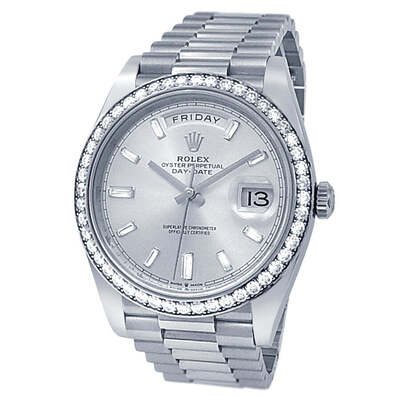 Pre-owned Rolex Day Date 40 "Diamond Silver Dial", Model: 228349 SDP (arb23343)