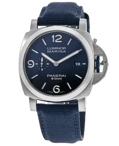 Panerai Luminor Marina PAM01157: Blu Profondo Blue Dial Fabric Strap Chronograph Automatic Men's Watch (blue, arb22969)