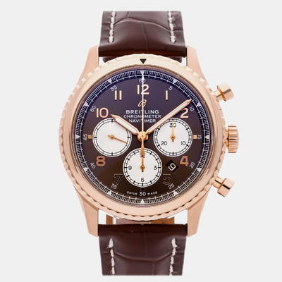 Pre-Owned Breitling Navitimer Aviator 8 B01 Chronograph RB0117131Q1P1 Brown 18k Rose Gold Men's Watch 1191593 (brown, arb23541)