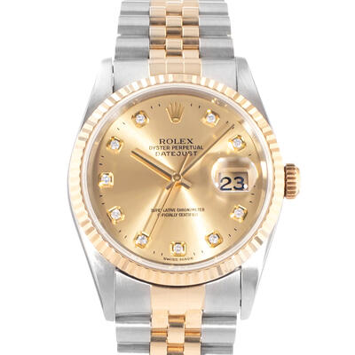 Pre owned Rolex Datejust 36 Automatic Chronometer Diamond Champagne Dial Mens Watch Model: 16233 CDJ (beige, arb23551)