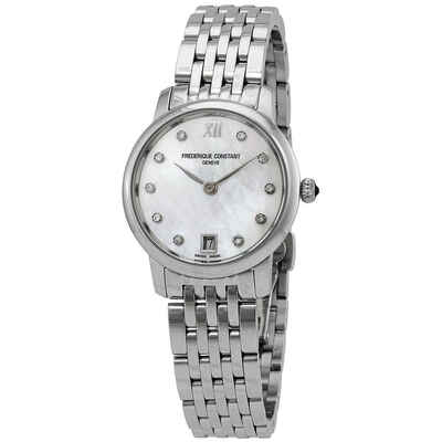 Frederique Constant Slimline Quartz Diamond Ladies Watch fc-220mpwd1s26b Swiss Made 30mm Round (arb23575)