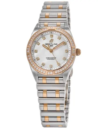 Breitling Chronomat 28 Mother of Pearl Dial Rose Gold Diamond Bezel Women's Watch Model u72310531a1u1 (arb12745)