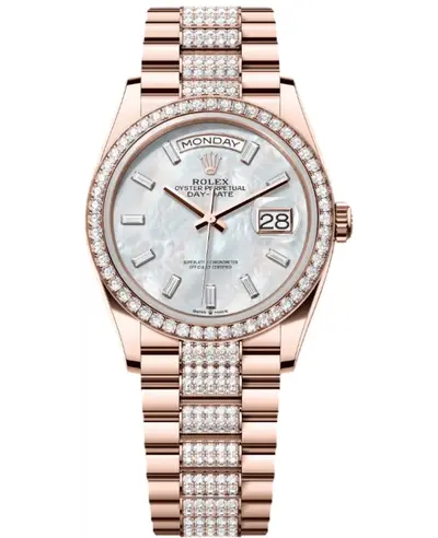 Rolex Day-Date Diamond Mother of Pearl Dial Women's Watch Model m128345rbr-0078 (arb23613)