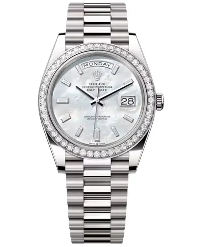 Rolex Day-Date 40 Automatic Diamond Dial Mother of Pearl White Gold Men's Watch Model M228349RBR-0046 (arb23615)