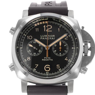 Pre-owned Panerai Luminor 1950 Chronograph Black Dial Mens Watch PAM 00652 (black, arb23626)