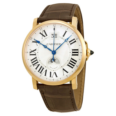 Pre-owned Cartier Rotonde de Cartier Mens Watch 18kt Rose Gold Guilloche Dial Reference w1556220 (black, arb23635)