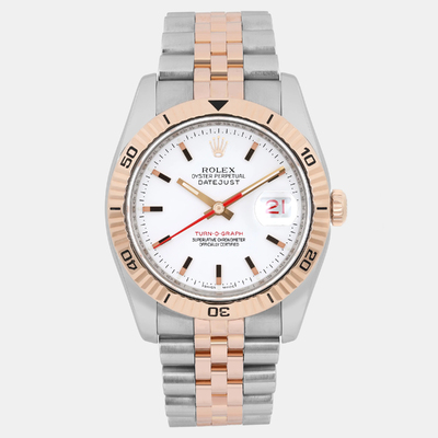 Rolex Datejust Turn-O-Graph 18K Rose Gold White Dial Mens Watch - Ref. No. 1193490 (white, arb23665)