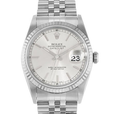 Pre-Owned Rolex Datejust 36 SSJ Chronometer Mens Silver Dial Watch 16234 SSJ (arb23713)
