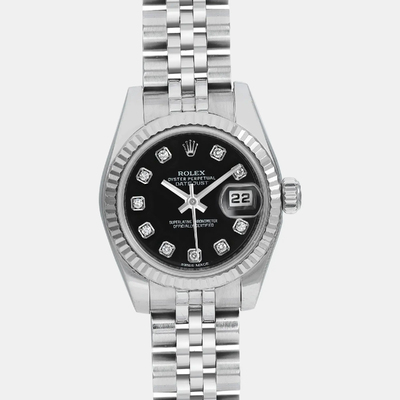 Rolex Datejust 179174 - White Gold and Steel Automatic Wristwatch with Black Diamond Dial 1193516 (black, arb23737)