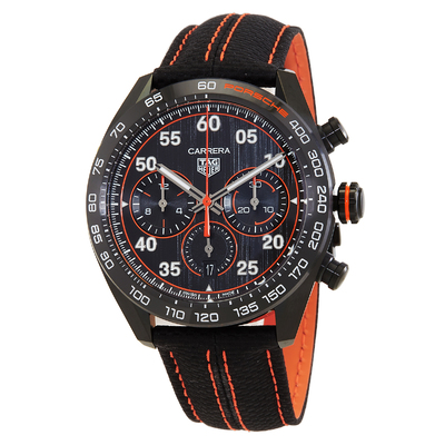 Pre-owned Tag Heuer Carrera X Orange Racing Chronograph Automatic Mens Watch CBN2A1M.FC6526 (black, arb23759)