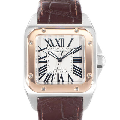 Pre-owned Cartier Santos 100 Automatic Silver Dial Mens Watch W20107X7 (black, arb23834)