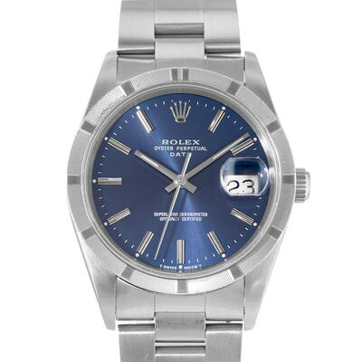 Pre-Owned Rolex Date 15210 BLSO Mens Automatic Chronometer Blue Dial (blue, arb23849)
