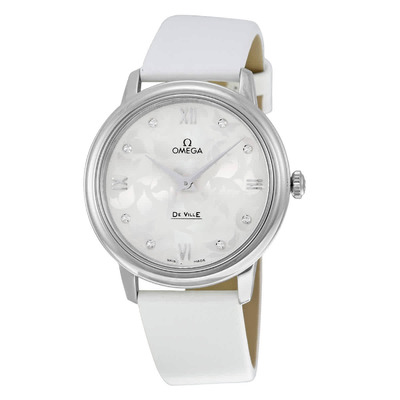 Omega De Ville White Diamond Dial White Satin Strap Ladies Watch 42412336052001 (arb2900)