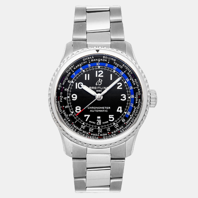 Pre Owned Breitling Aviator 8 B35 Unitime AB3521U41B1A1, Black Stainless Steel Automatic Mens Watch 1194297 (black, arb23888)