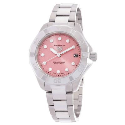 Tag Heuer Lady's Aquaracer Pink Dial Diamond Watch, Silver Stainless Steel, 34mm, WBP1318.BA0005 (blue, arb23960)
