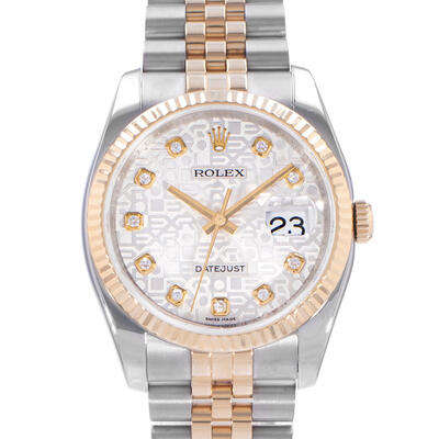 Pre-owned Rolex Datejust 36 Automatic Chronometer Diamond Dial Mens Watch Caliber 3135 - Silver/ Yellow Gold (Ref. 116233 SDJ) (arb24113)