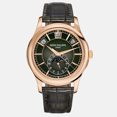 Patek Philippe Calatrava Annual Calendar 5205R-011 Automatic 18K Rose Gold Olive Dial Men's Watch 1200388 (green, arb24119)